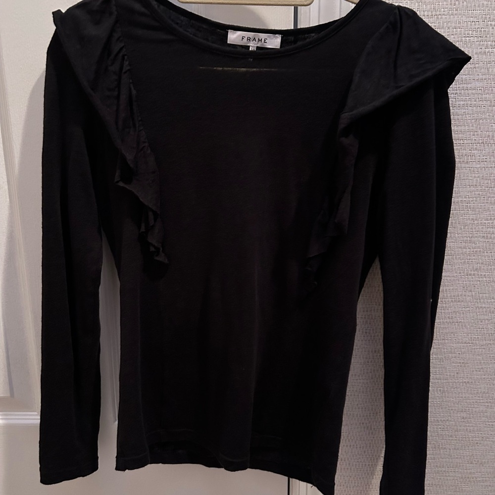 Frame Denim Elegant Black Long Sleeve Top